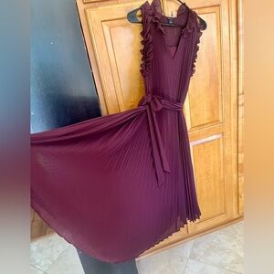 Ann Taylor Burgundy Pleated Midi Dress